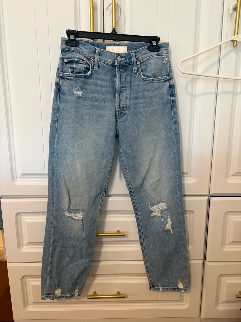 MOTHER Light Blue Distressed Ankle Crop Jeans